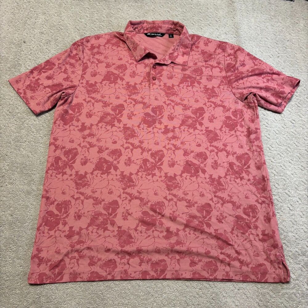 TravisMathew Polo Shirt Men’s XXL Pink Floral Golf Performance Short Sleeve
